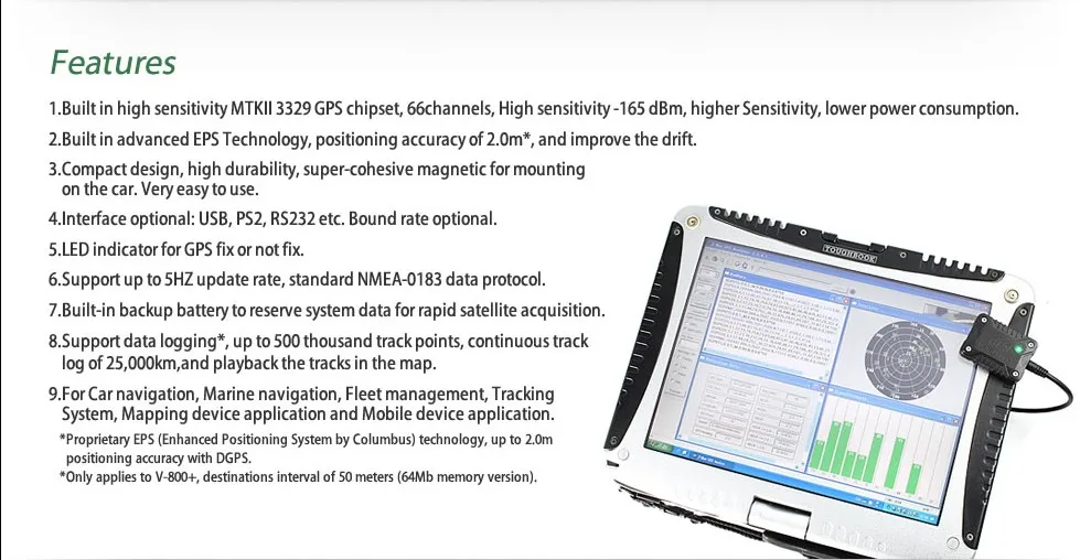 Коламбус V-800 USB gps приемник ПК windows навигация G-mouse MTKII 3329 чипсет 66 каналов заменены globalsat BU353S4