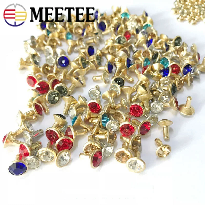 Meetee 50/100 шт 8 мм Стекло с украшением в виде кристаллов, с заклепками, на пуговицах сумка DecorBuckles поделки кожаный Костюмы аксессуары дрель для ногтей крюк BF052