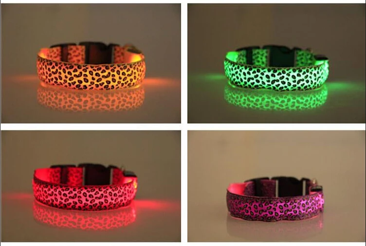Светодиод для домашних собак светящийся ошейник Леопардовый нейлон ночной