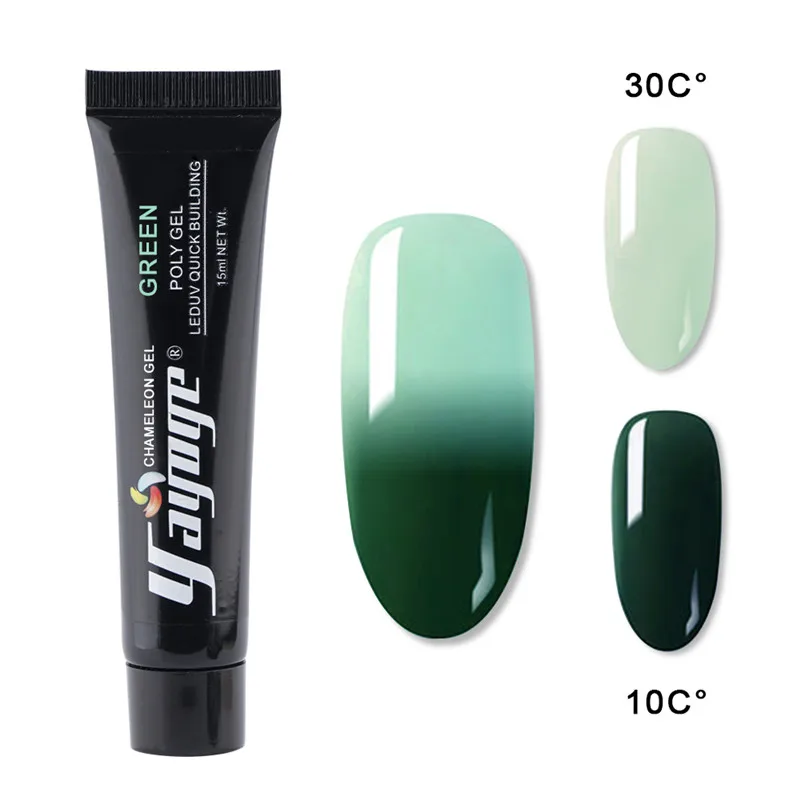 P14-GREEN Yayoge, 15 мл, сменный температурный полигель, наборы для наращивания ногтей, гель для наращивания ногтей, акриловый гель, гибридный лак для маникюра - Цвет: P14-GREEN