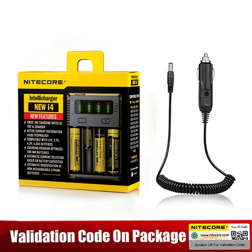 Nitecore D4 D2 I4 I2 Digi зарядное устройство lcd интеллектуальная схема глобальная страховка Li-Ion 18650 14500 16340 26650 зарядное устройство - Цвет: I4 With Car Charger
