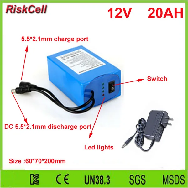 5 шт./лот DC 12V 20000mAh литий-ионная аккумуляторная батарея 12v 20ah с зарядным