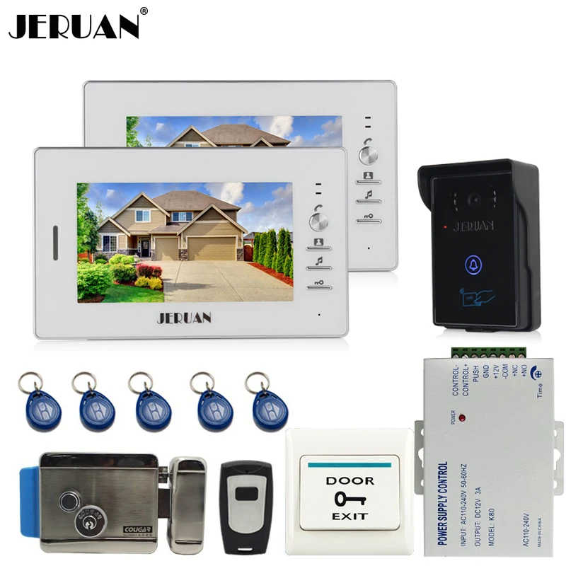JERUAN 7 ''ЖК дисплей видеодомофон видео домофон Системы 2 белые мониторы + 700TVL RFID