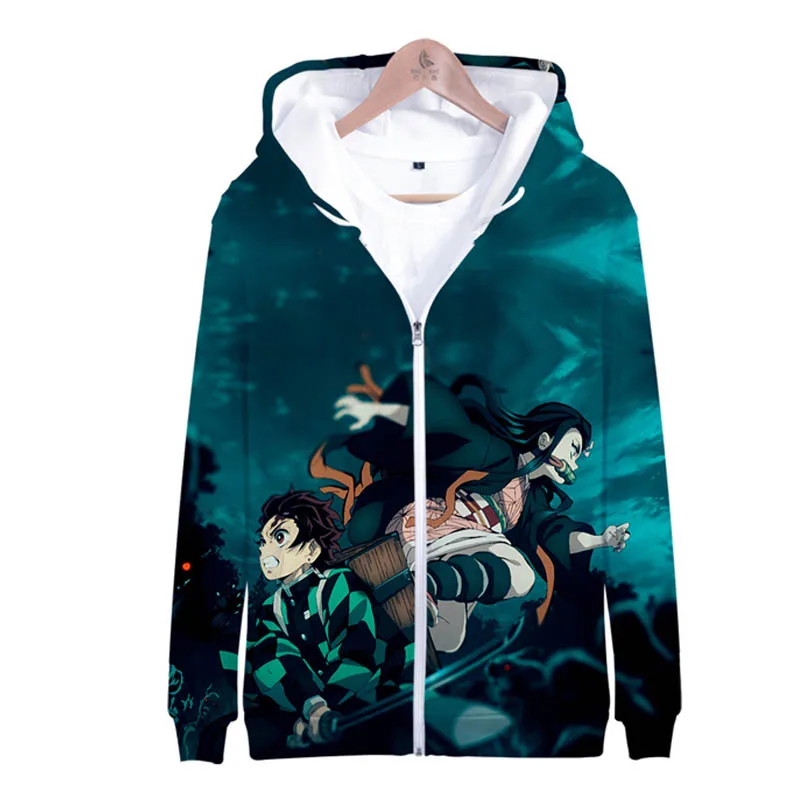 A Cosroad Tanjirou Kamado, толстовки с капюшоном для косплея, Demon Slayer Kimetsu no Yaiba, Nezuko Kamado, Свитера с капюшоном на молнии с 3D принтом - Цвет: A