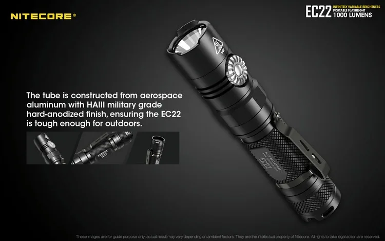 NITECORE EC22 с 18650 перезаряжаемой батареей, бесступенчатая яркость, светодиодный фонарик, водонепроницаемый, походный фонарь