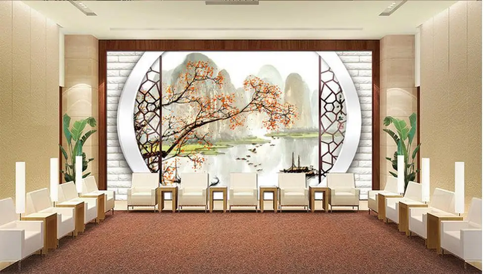 3d обои Lijiang река в осени краска чернила 3D ТВ фон стены гостиной украшение для дома