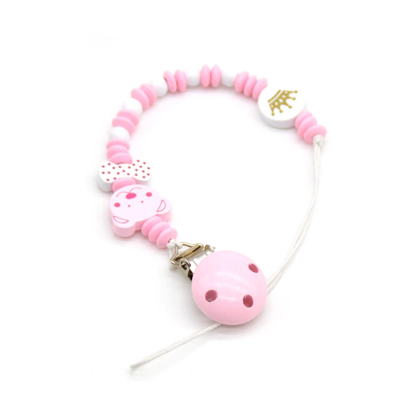Детский Розовый зажим для соски металлический мальчиков и девочек деревянные