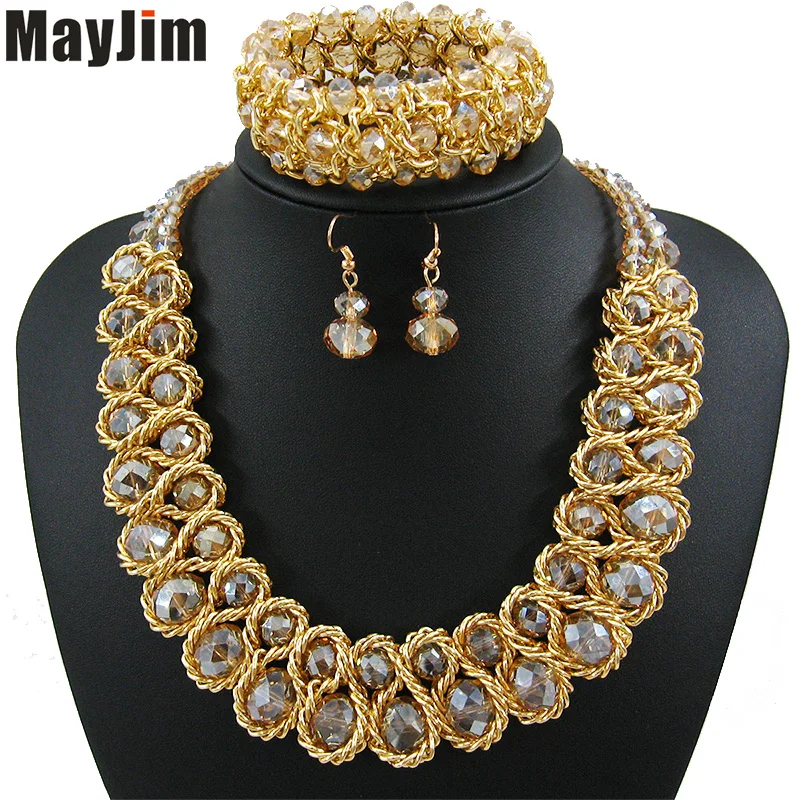 Заявление ожерелье 2017 мода ювелирные наборы Ручной Работы бусы кристалл дубай