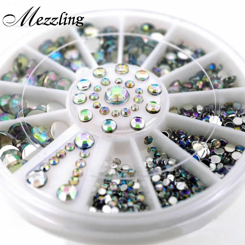

Смешанные размеры кристалл AB Блеск Стразы 3D Акриловый Дизайн ногтей Типсы Украшение колесо Набор DIY аксессуары для ногтей
