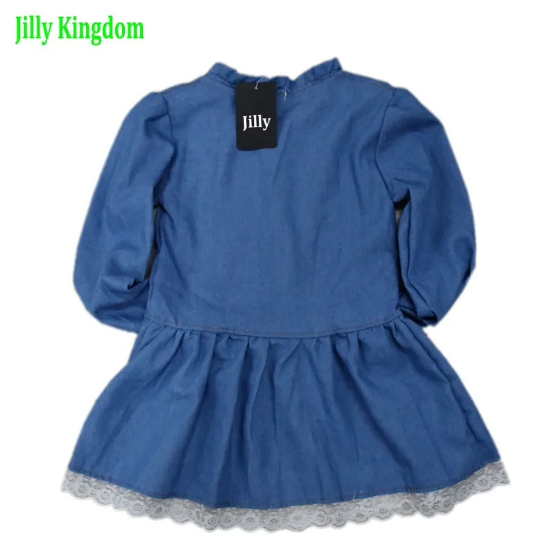New Spring &amp Autumn High quality Girl Kids Dress Lovely Denim Blue Beautiful Lace Cowboy Clothes Long Sleeve Casual baby | Детская
