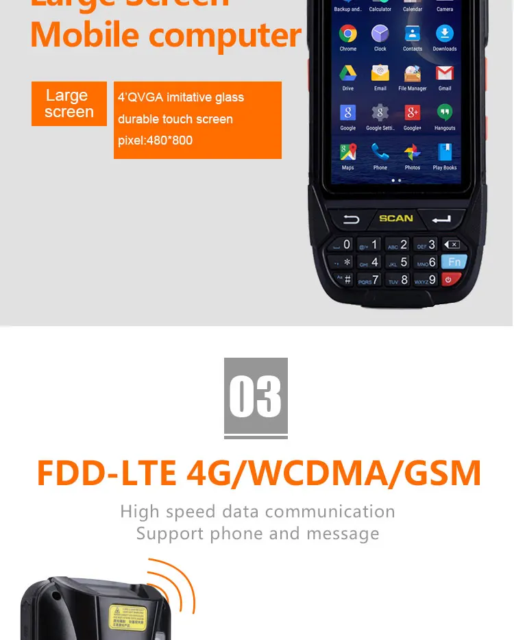 Android PDA беспроводной прочный сборщик данных 1D сканер штрих-кода Android с NFC считыватель GSM/4G BT