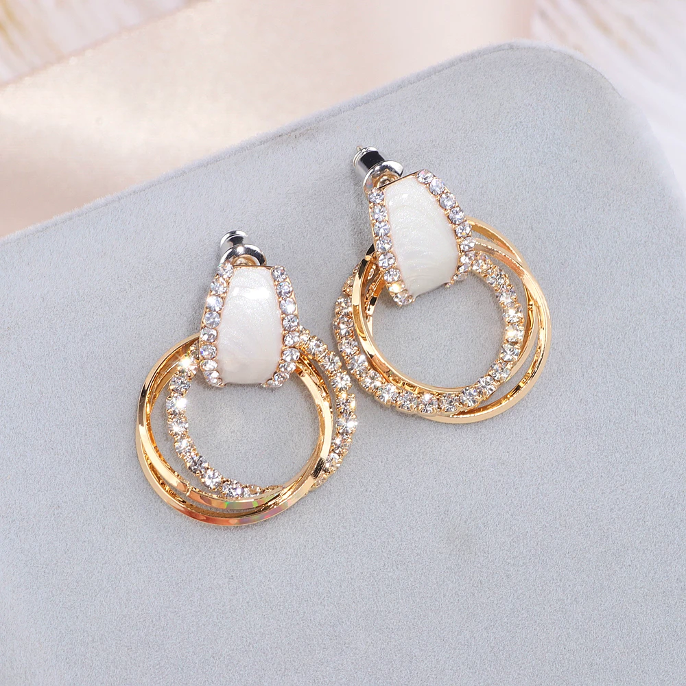 New Style Bling Full Crystal Circle Earring For Women Elegant Luxury Round Shiny Drop Earrings Party Wedding Jewelry WX159 | Украшения и