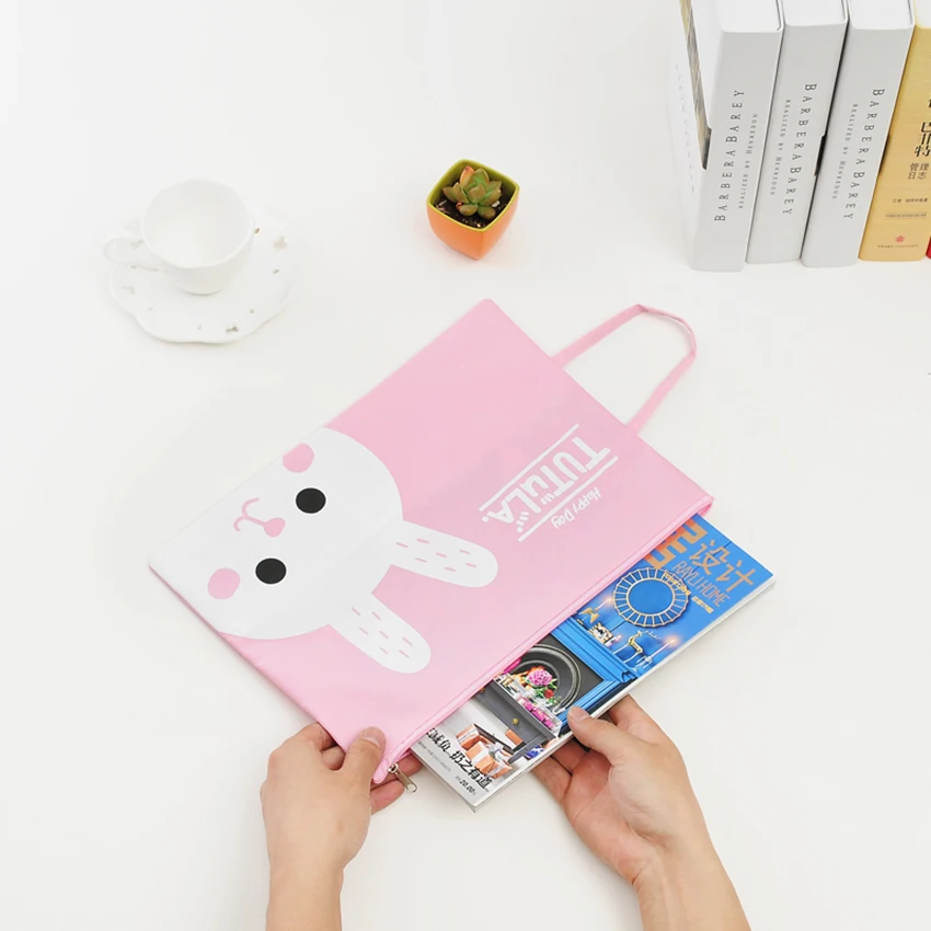 33*24cm Canvas File Folder Durable Zipper Document Bag A4 Paper Storage Organizer Student Stationery Cartoon Pattern Handbag | Канцтовары