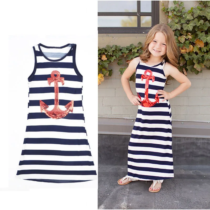 Детское платье макси в полоску с блестками и якорем|family matching outfits|matching outfitsfamily |