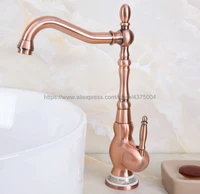 deck mounted antique red copper single handle hole bathroom sink mixer faucet hot and cold water mixer tap nnf641