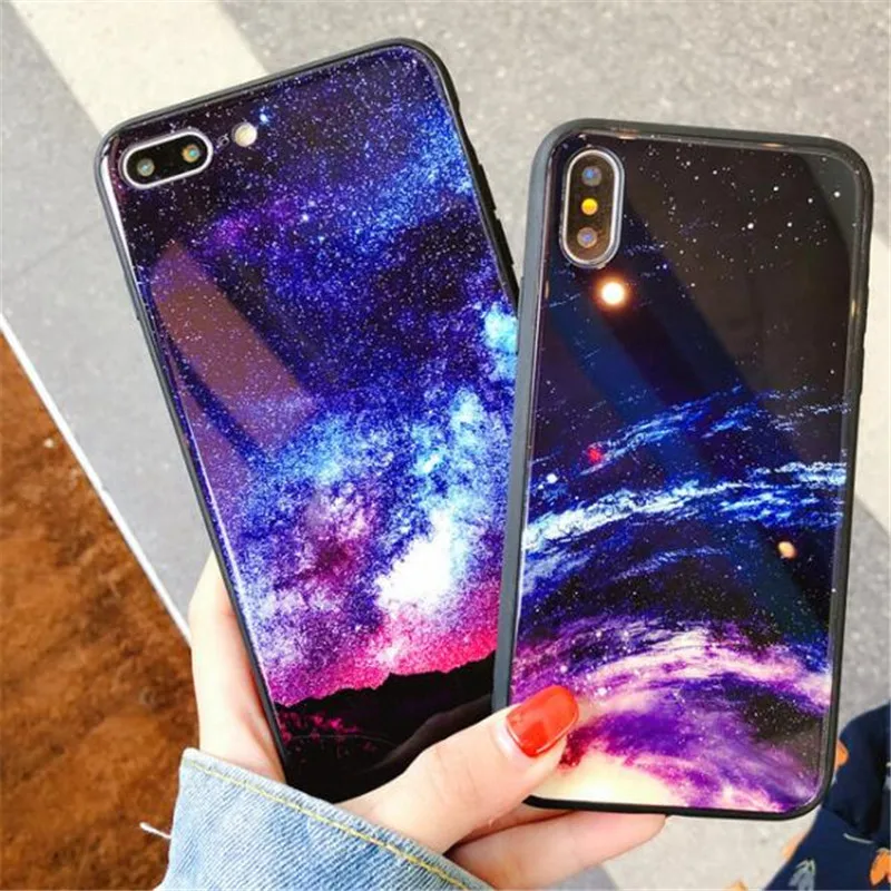 UVR жесткий чехол из закаленного стекла для задней панели телефона Cosmic Planet iPhone X 6 6s