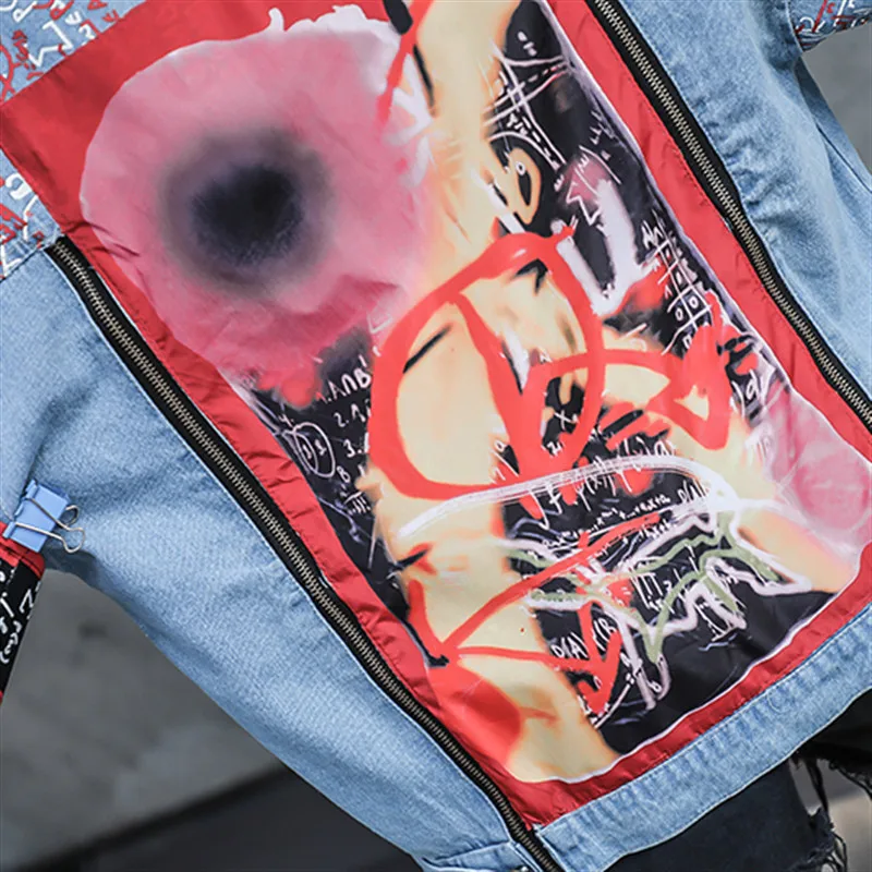 2019 джинсовая куртка Женская мода Граффити нарукавная повязка с принтом