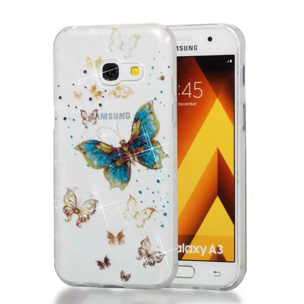 Цветочный силиконовый чехол Модный Блестящий Мягкий из ТПУ для SAMSUNG Galaxy A3 (2017) SM