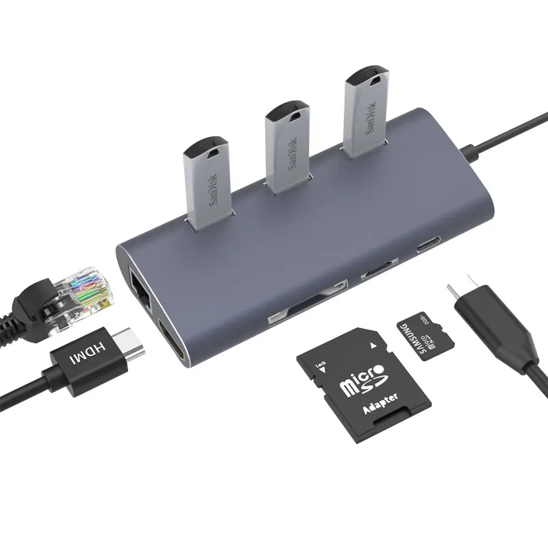 USB хаб адаптер HDMI RJ45 PD TF/SD для MacBook Samsung Galaxy S9/S8 Huawei P20 Pro Type C 3 0|USB-хабы| |