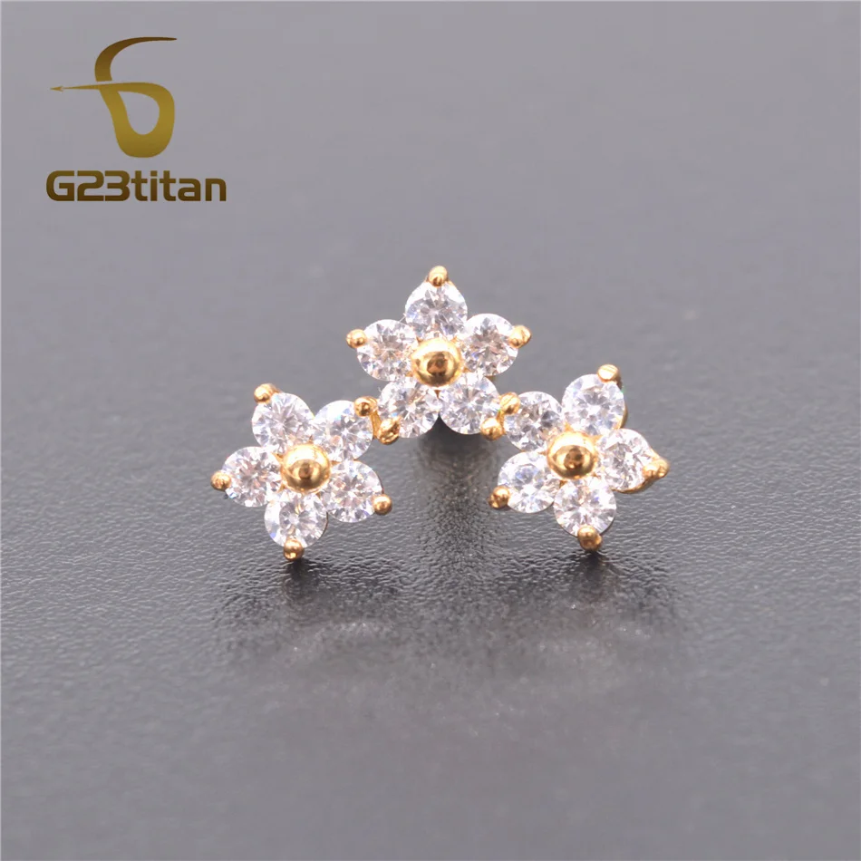 Серьги гвоздики G23titan с хрустальными цветами Для Пирсинга Ушей модные серьги для