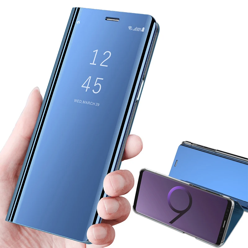 Смарт-зеркало Clear View Флип Чехол для samsung Galaxy J3 J4 J6 J7 2018 Роскошные Стенд кожаный