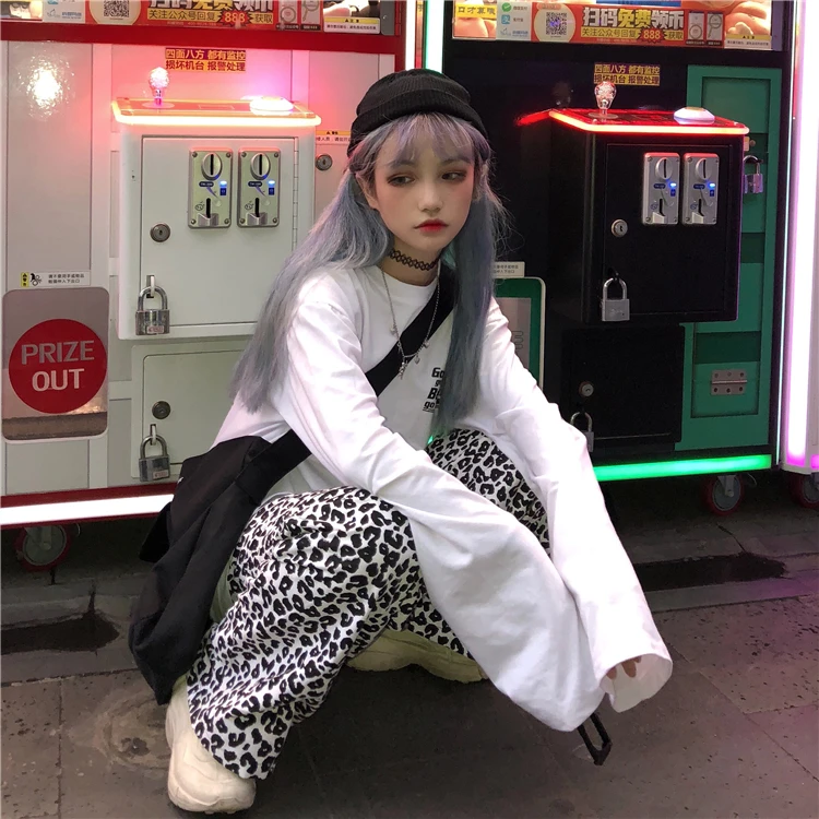 Harajuku Винтаж ins Горячие Ретро свободные леопардовый узор хип хоп уличный стиль унисекс длинные брюки YQ-800