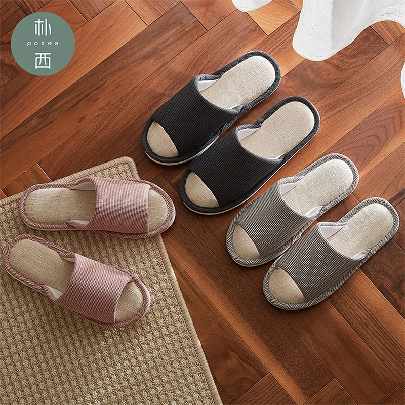 POSEE/Хлопковые и льняные тапочки Модные домашние Домашние Нескользящие с открытым