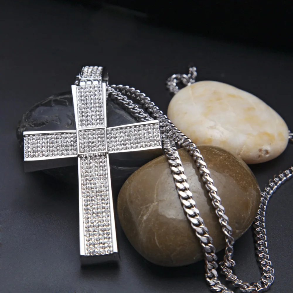 Панк Золотая звеньевая Длинная цепочка крест ожерелья для мужчин колье