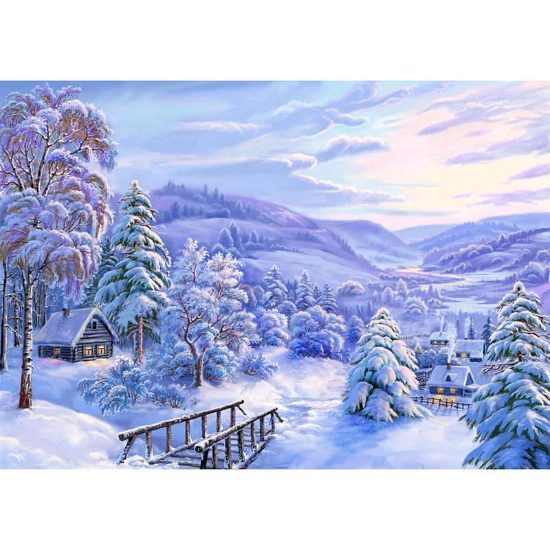 Full Square Diamond 5D DIY Painting &quotWinter mountain village&quot Embroidery Cross Stitch Rhinestone Mosaic Decor | Дом и сад