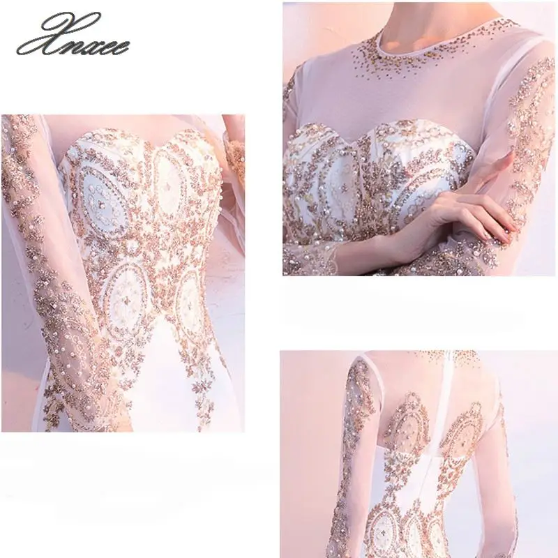 

Sequined Beaded Mesh Wrist Sleeve Elegant Long Gown Luxury Party Dresses Women Sexy Formal Dress