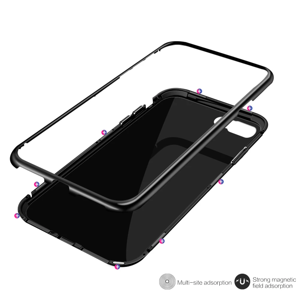 Магнитные адсорбционные металлические флип-чехлы для телефонов для iPhone X XS XR XS MAX 7 8 Plus прозрачная задняя крышка закаленное стекло закаленное покрытие capinhas