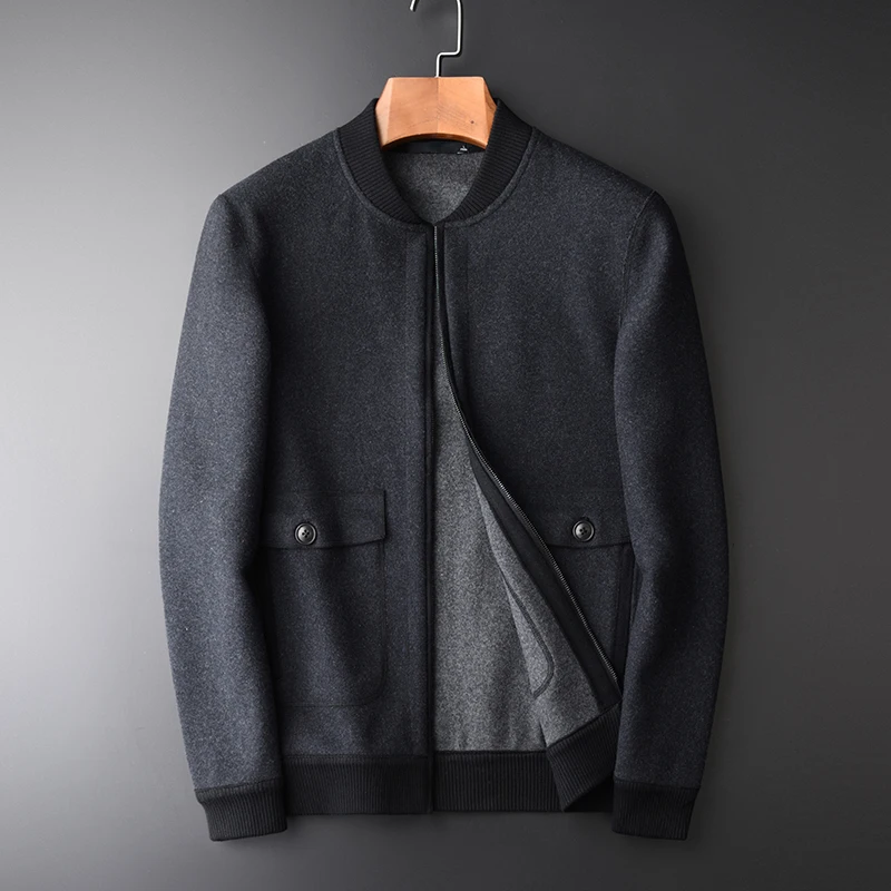 

Minglu Double-side Woolen Stand Men's Jacket Hight Quality Fashion Add Thick Casual Slim Fit Black Men Coat Jcaket Plus Size 4XL