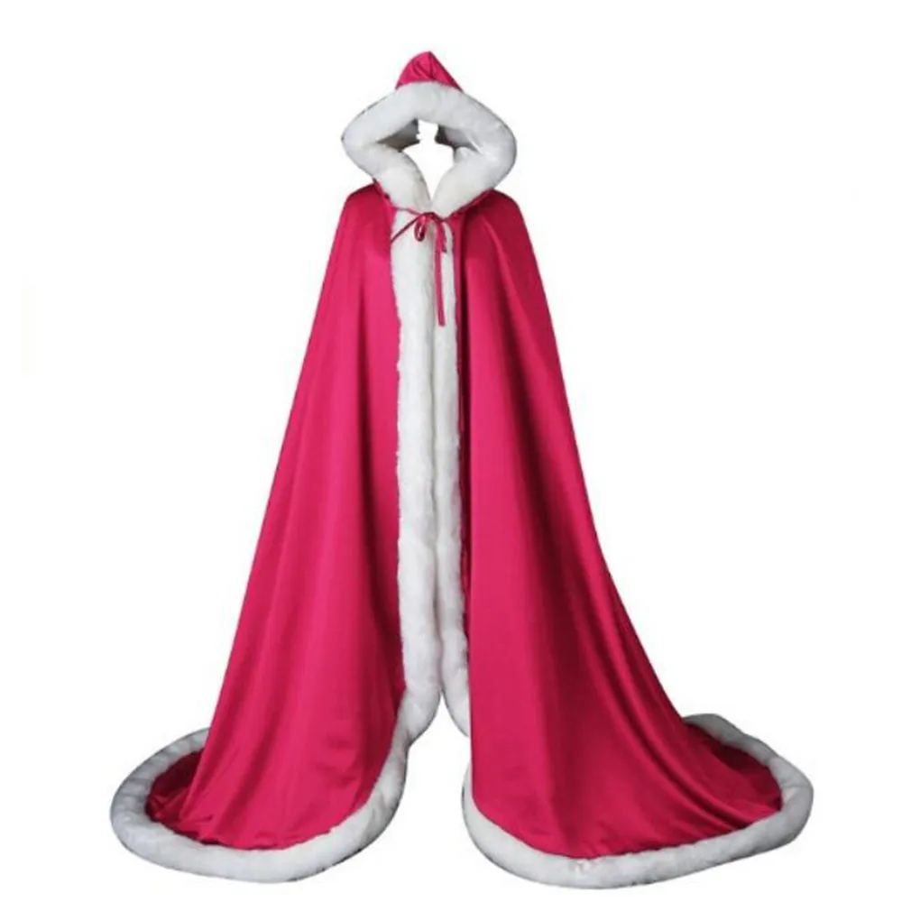 hot pink Зимний искусственный мех длинный свадебный плащ с капюшоном для свадьбы куртка пальто шаль Белый слоновой кости красный черный Королевский синий - Цвет: hot pink