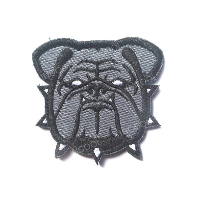 Gray Bulldog Нашивка с вышивкой, голова бульдога, большие нашивки, армейский тактический военный боевой дух, нашивки на липучке, эмблема, Аппликации, вышитые значки - Цвет: Gray Bulldog