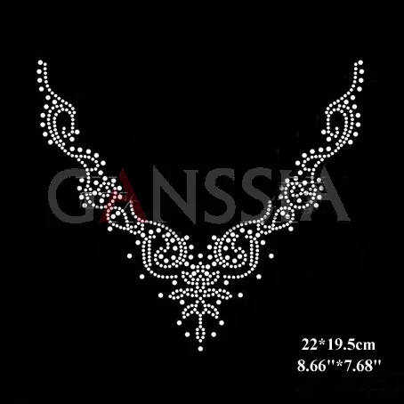 

8pcs/lot Fancy hot fix rhinestone motif for neckline Heat transfer design rhinestone for sweater Embellishment garment(ss-3734)