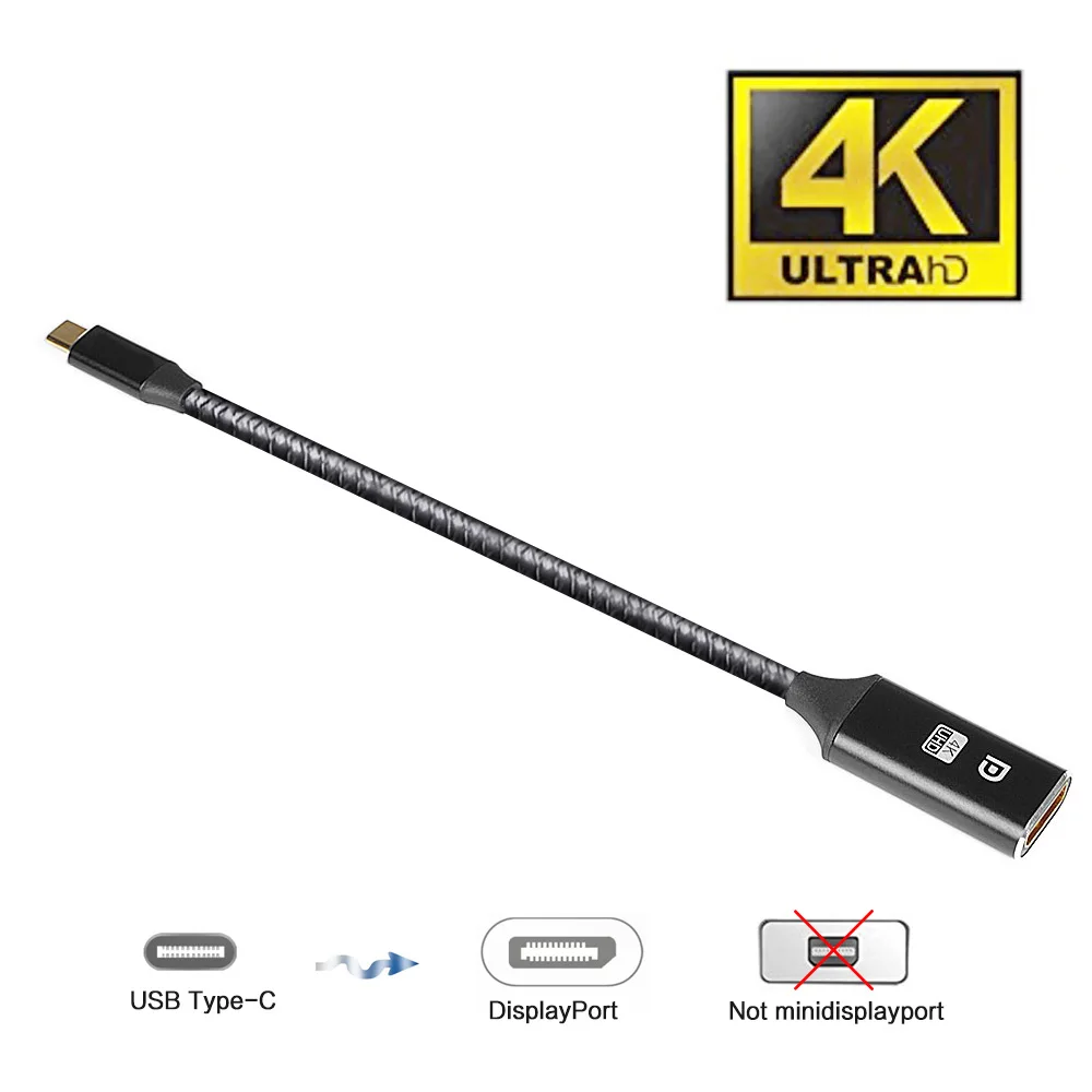 USB C адаптер для дисплея кабель (поддержка 4K @ 60 Гц) (Thunderbolt 3) до DP 1ft длина MacBook Pro Google