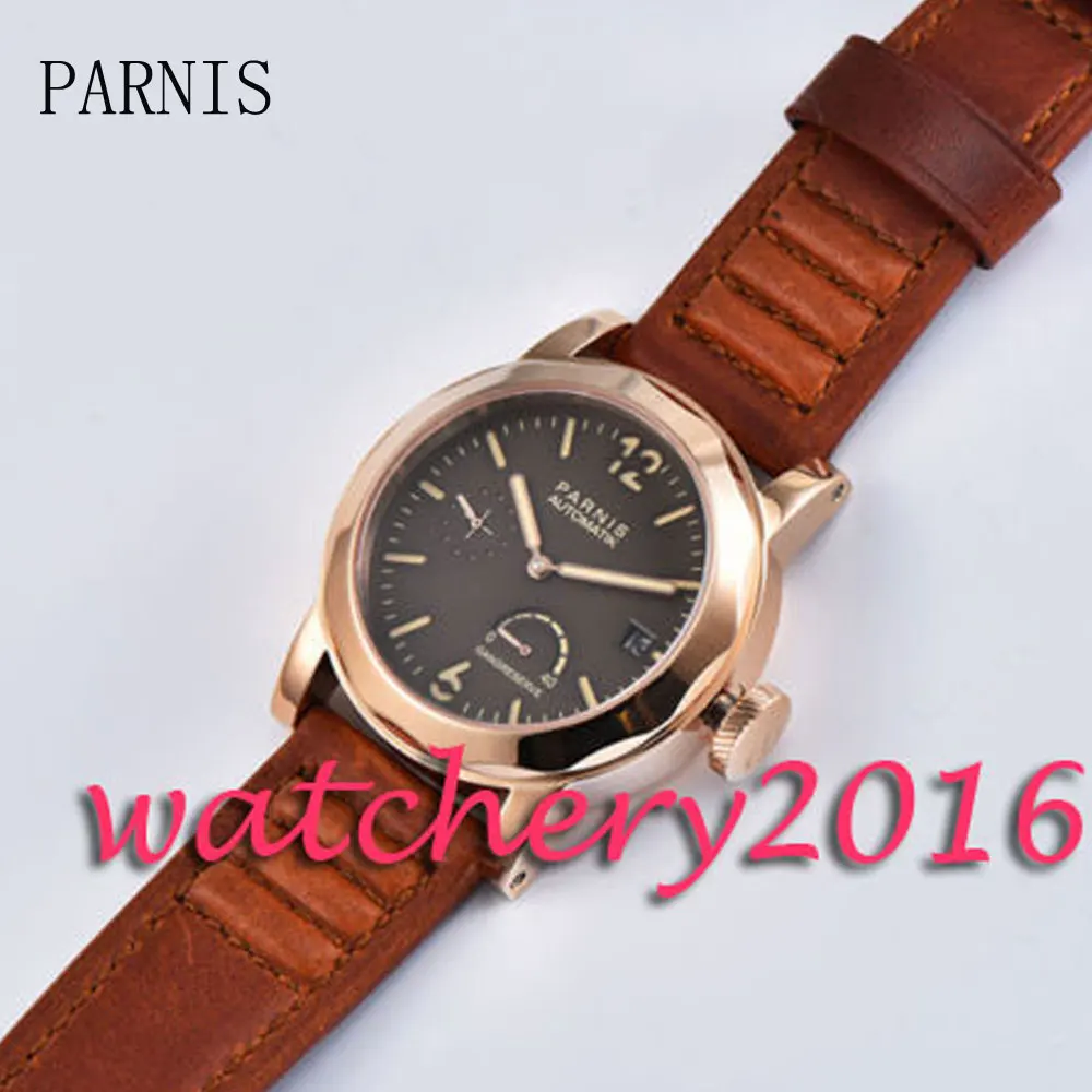 Военные 44 мм парниш кофе циферблат светящиеся стрелки Дата роза золотой чехол ST