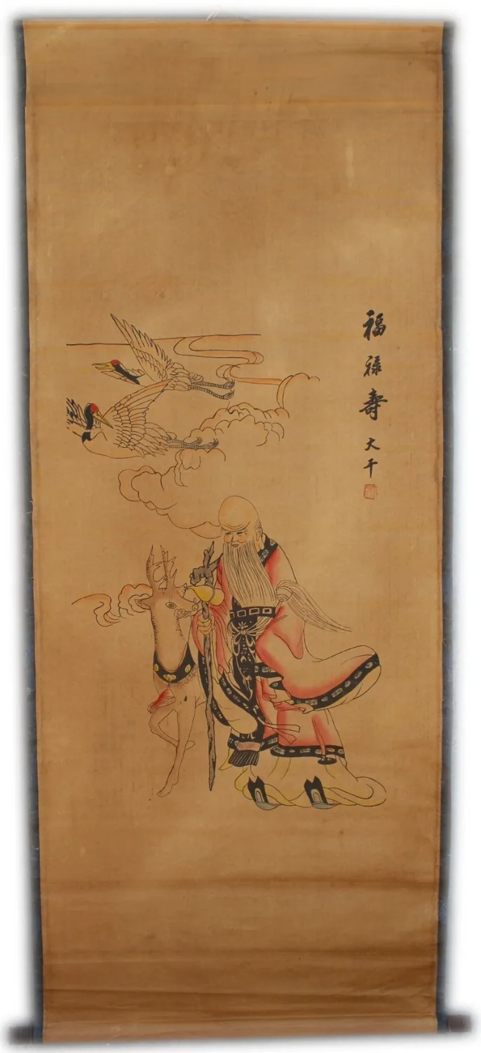 Редкая ручная роспись QingDyansty китайские вертикальные оси картины Восточный Санта