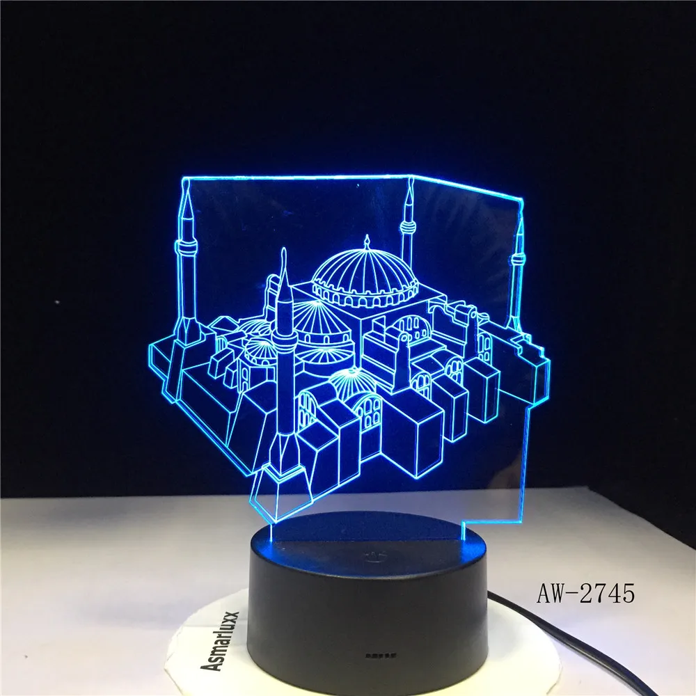 Мечеть строительство Красочные градиент 3D настольные лампы Led детский спальный