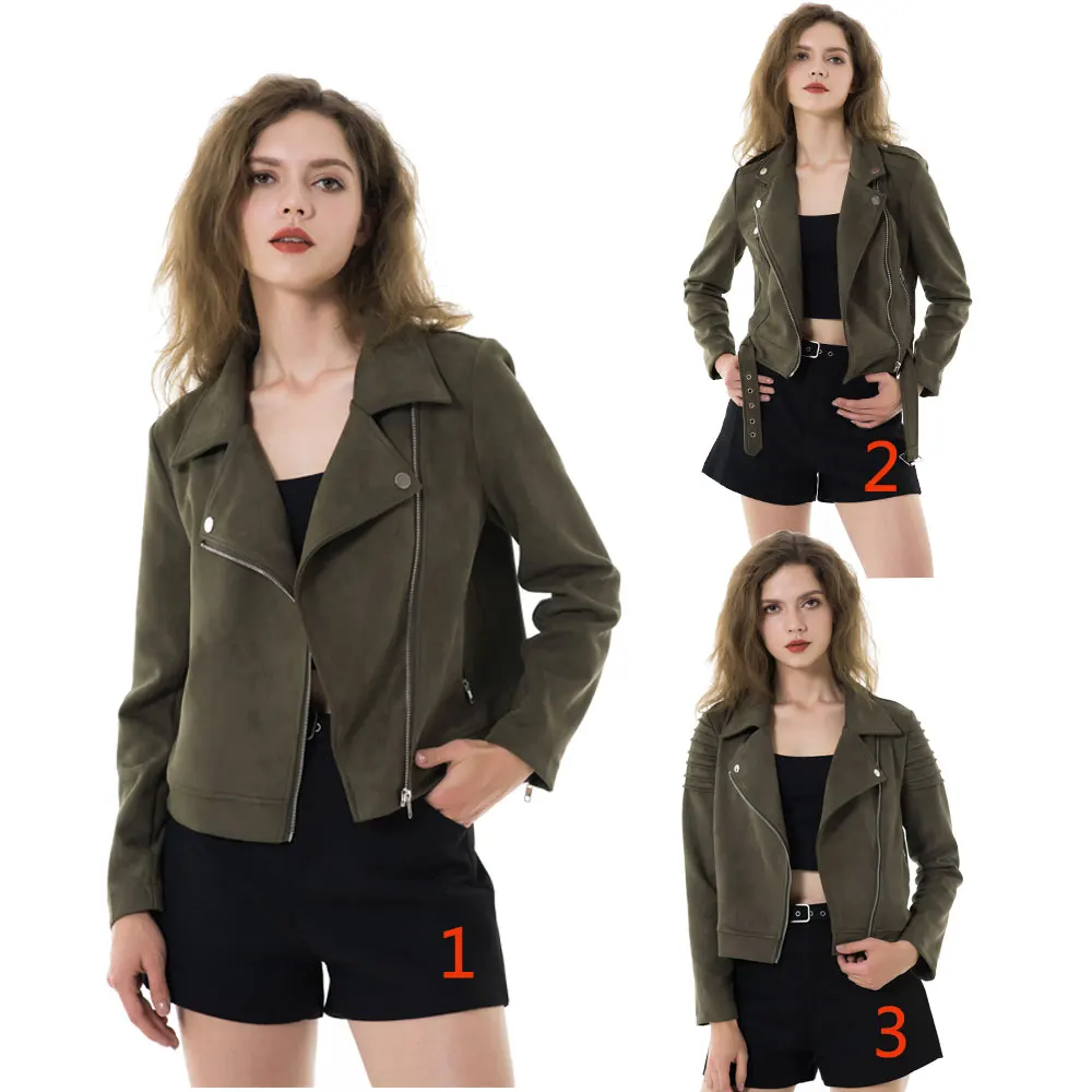 

Elegant Women Turn Down Collar Autumn Spring Faux Suede Leather Coat Casual Zipper Jacket Coats Work Office Lady Loose Outerwear