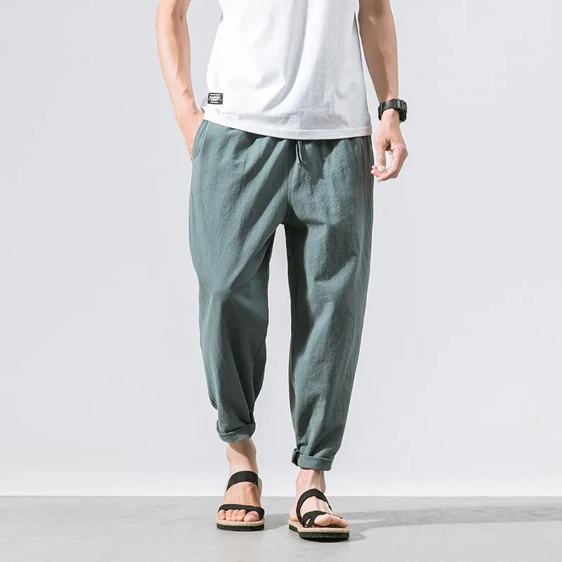Льняные шаровары Мужские Jogger мужские повседневные брюки/свободные