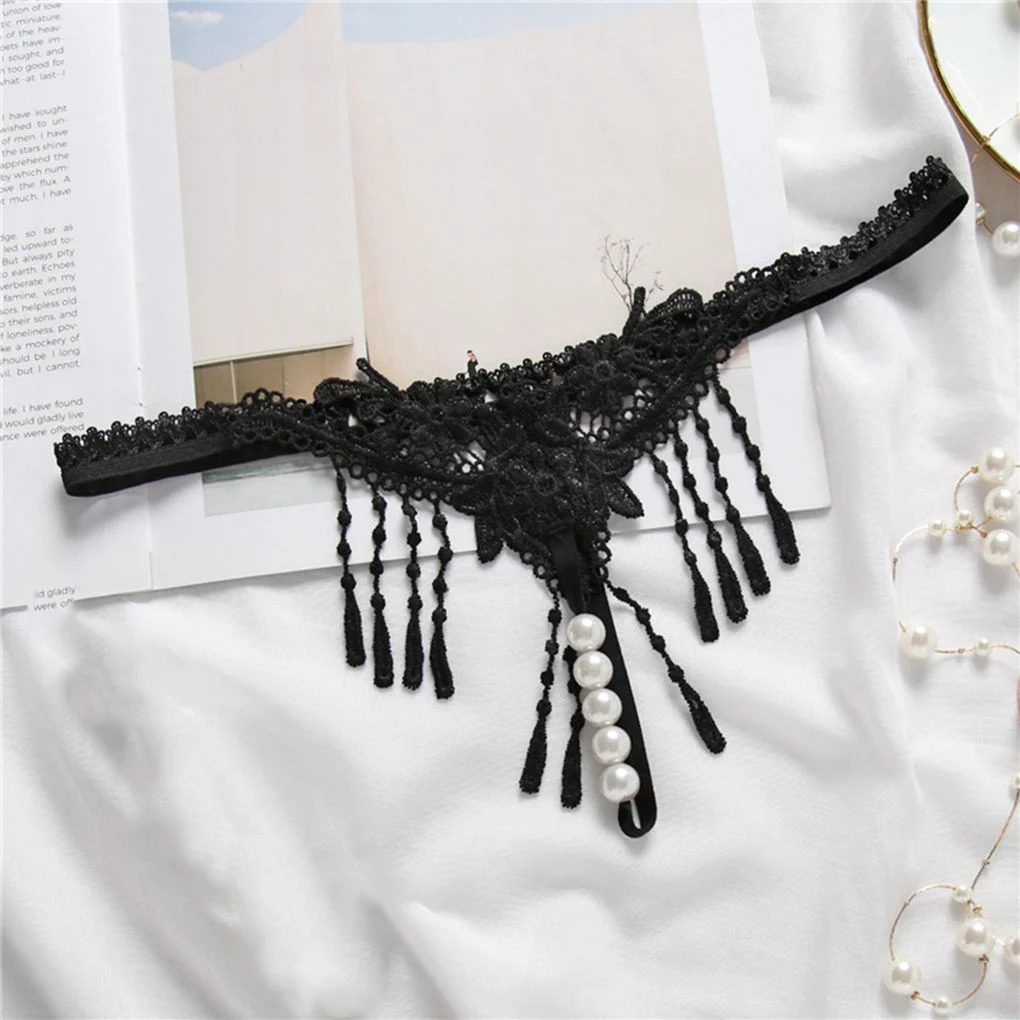 Стринги с вышивкой и жемчужной кисточкой женские Соблазнительные трусики трусы