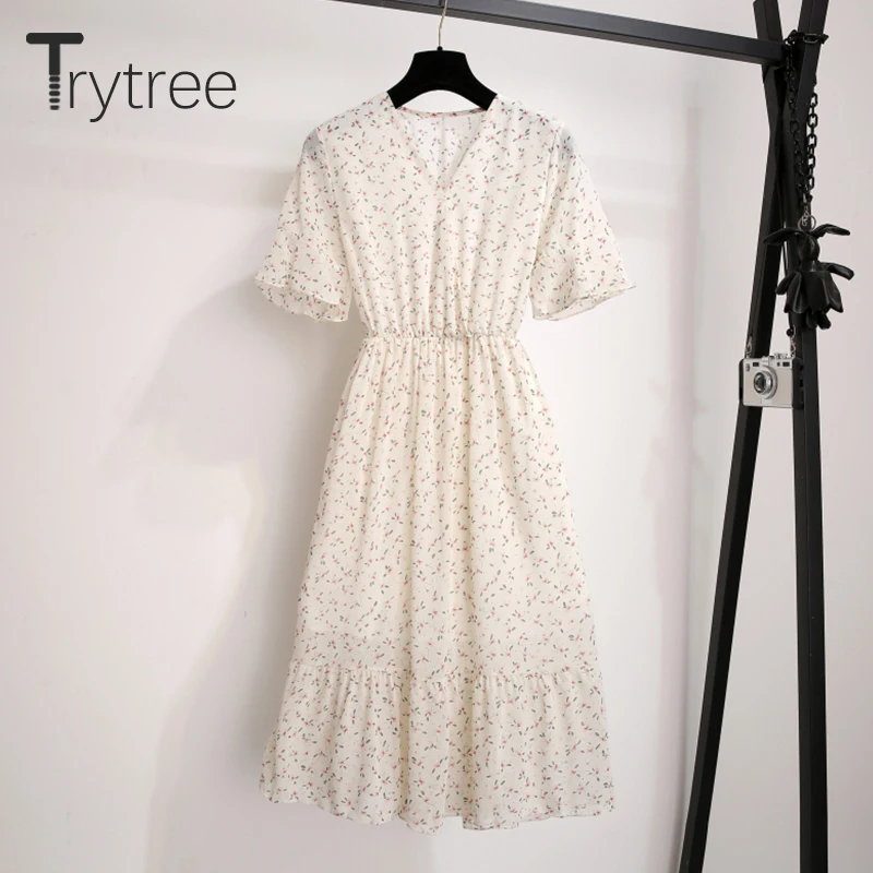 Trytree/летнее повседневное платье женское с цветочным принтом v образным вырезом
