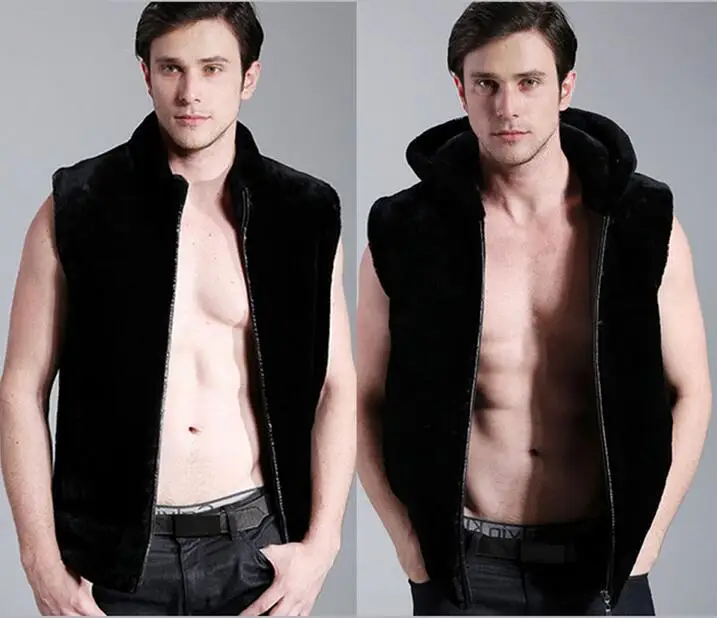 Original colete masculino faux mink vests men leather short vest clothing personalized overcoat street black european fashion