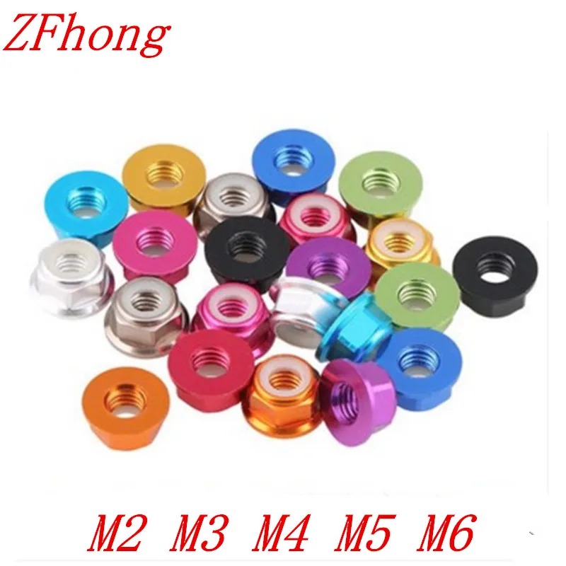 

100pcs wholesale aluminum flange nylon insert lock nut m2 m3 m4 m5 m6 Anodized Multi-color Colourful nuts