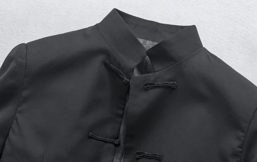 Классический мужской костюм в стиле ретро с золотыми драконами и волнистыми