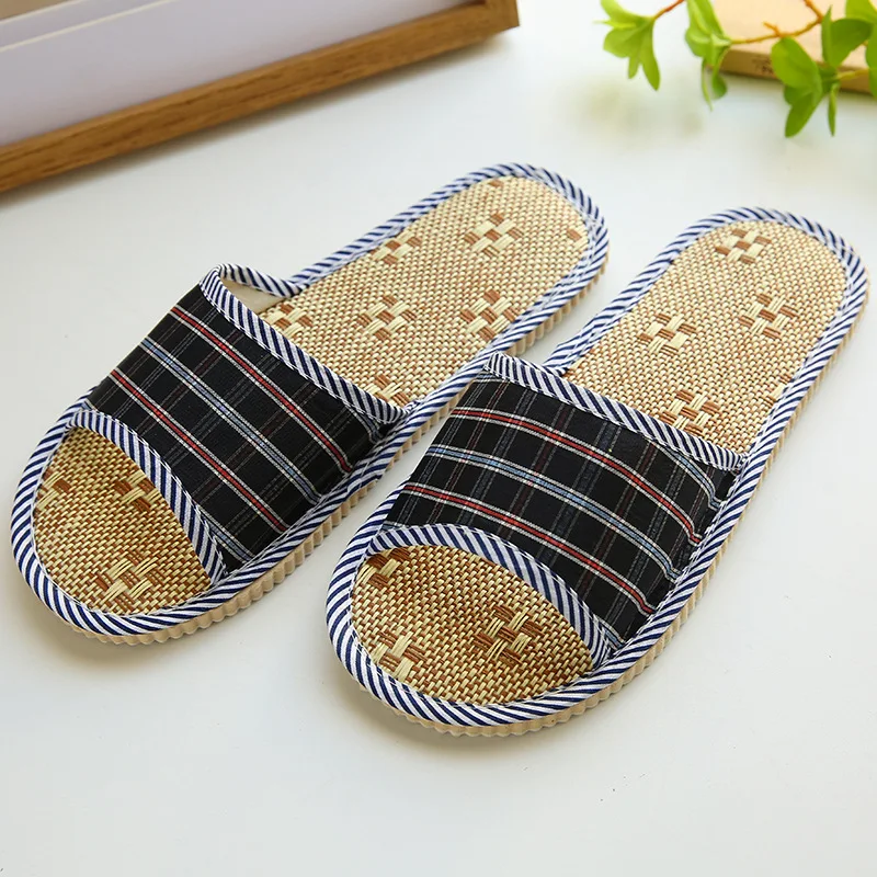 Всесезонные льняные домашние тапочки из ротанга и соломы Нескользящие ЭВА для