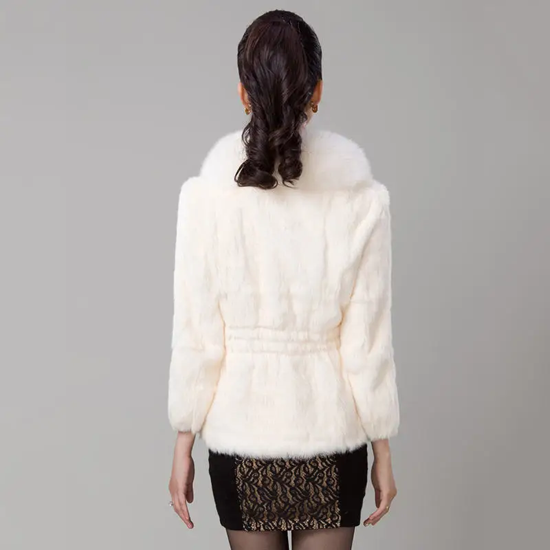

2018 Women Winter Rabbit Fur Coat Luxury Artificial Fox Fut Collar Seven Sleeve Slim Short Faux Fur Coat Plus Size 6XL LQ251