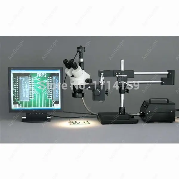 

Mineralogy Microscope--AmScope Supplies 3.5X-90X Stereo Boom Microscope with 1.3MP Camera + Fiber Optic Light