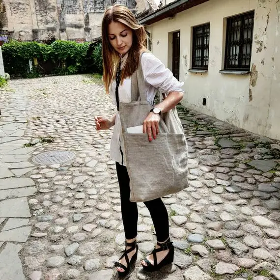 Large ECO Fashion Durable Women Student Cotton Linen Single Shoulder Bag Shopping Tote Flax Canvas Shopping Bags